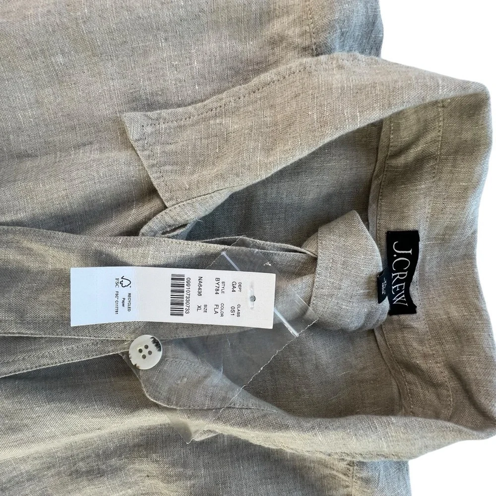 Button-Front Tie Waist Linen Dress in Light Beige